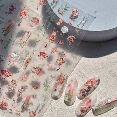 1 buc 5D în relief chinezesc Kawaii bambus evantai autocolante de artă pentru unghii panda de desene animate unghii decorațiuni autoadezive decalcomani accesorii bricolaj