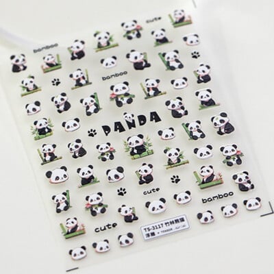 1 buc 5D în relief chinezesc Kawaii bambus evantai autocolante de artă pentru unghii panda de desene animate unghii decorațiuni autoadezive decalcomani accesorii bricolaj