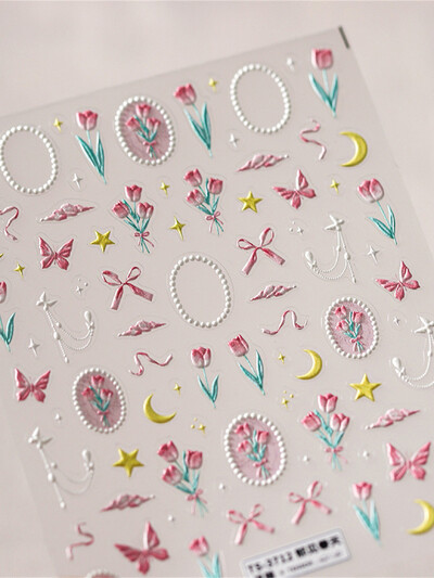 1kom 5D Nail Art naljepnica Meki reljef Frezija Božur Tulipan Cvijet Reljefni listovi miješanih latica Samoljepljivi ukrasi za nokte