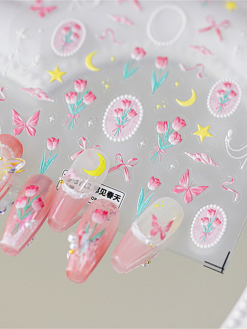 1kom 5D Nail Art naljepnica Meki reljef Frezija Božur Tulipan Cvijet Reljefni listovi miješanih latica Samoljepljivi ukrasi za nokte