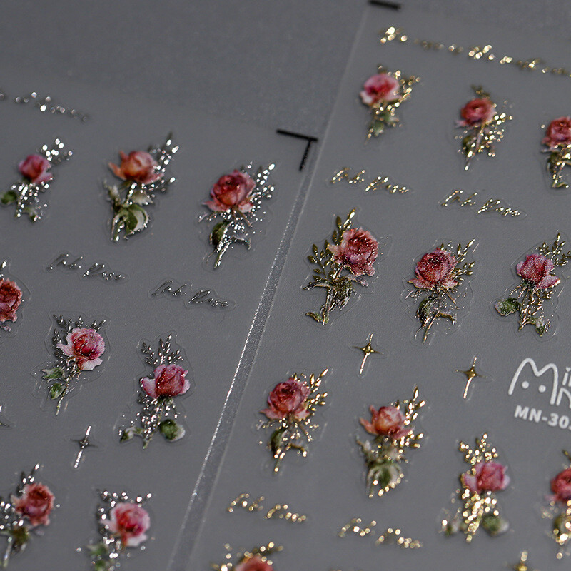1kom 5D reljefni laser Lluxury Flower Nail Art Charms Naljepnice Akrilne ruže Samoljepljive naljepnice Ukrasi za nokte DIY dodaci