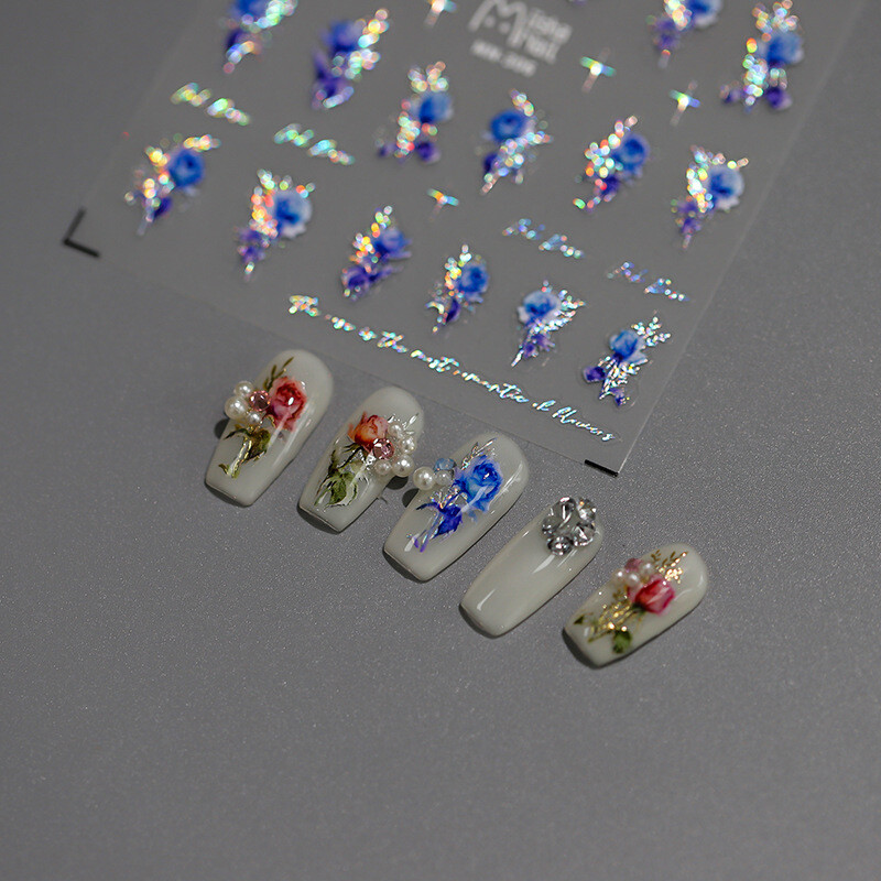 1kom 5D reljefni laser Lluxury Flower Nail Art Charms Naljepnice Akrilne ruže Samoljepljive naljepnice Ukrasi za nokte DIY dodaci