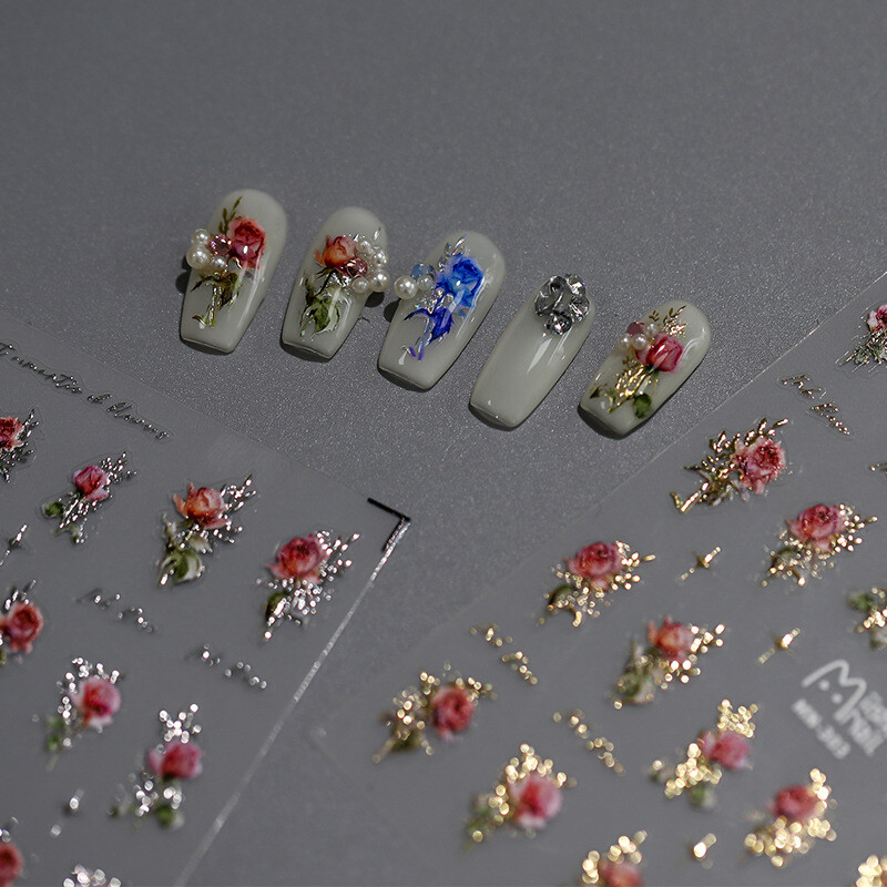 1kom 5D reljefni laser Lluxury Flower Nail Art Charms Naljepnice Akrilne ruže Samoljepljive naljepnice Ukrasi za nokte DIY dodaci