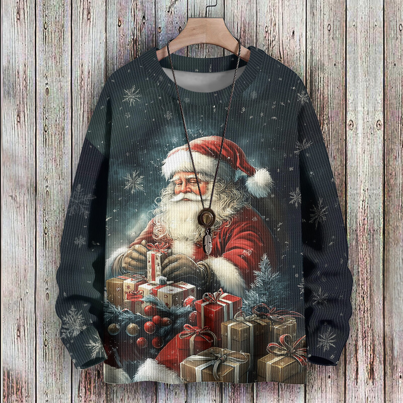 Plus Pieaugušo džemperis Ziemassvētku kostīmi Rakstu Pulovers Džemperis Retro Santa Perfect Apdrukāts Džemperis ar apaļu kaklu Rudens Ziema
