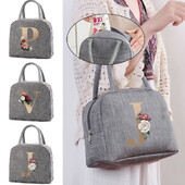 Τσάντα μεσημεριανού λαβή Τσάντα ψυγείου Γυναικεία φορητή τσάντα φαγητού για εργασία Φοιτητής θερμομονωμένη χρυσή επιστολή Εκτύπωση κουτιού γεύματος Τσάντα ψυγείου