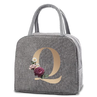 Τσάντα μεσημεριανού λαβή Τσάντα ψυγείου Γυναικεία φορητή τσάντα φαγητού για εργασία Φοιτητής θερμομονωμένη χρυσή επιστολή Εκτύπωση κουτιού γεύματος Τσάντα ψυγείου