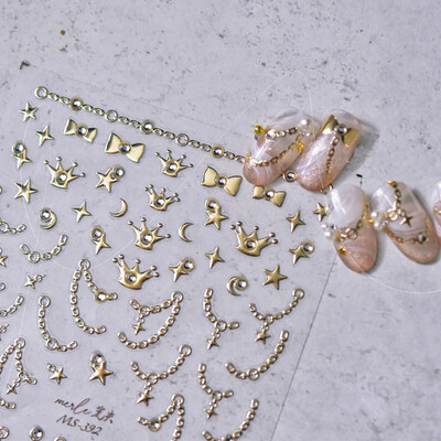 1 τμχ Nail Art 3D Thin Light Gold Cross Star Bohemia Sun αυτοκόλλητο φύλλο Διακόσμηση νυχιών