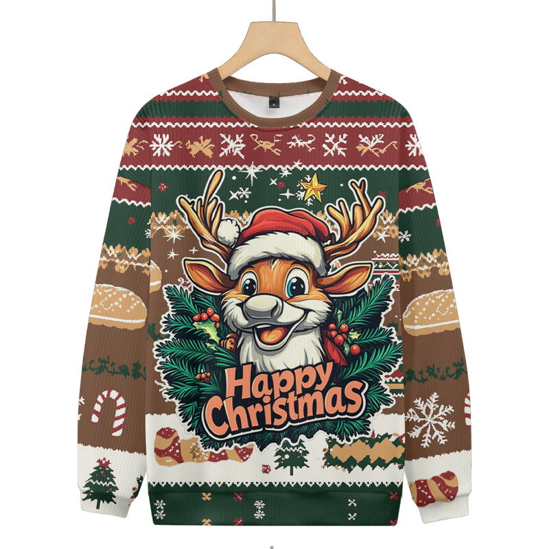 Plus Pieaugušo džemperis Ziemassvētku raksts Pulovers Džemperis Unisex Brieža galvas ilustrācija Džemperis ar apaļu kaklu Rudens ziema