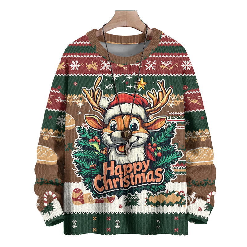 Plus Pieaugušo džemperis Ziemassvētku raksts Pulovers Džemperis Unisex Brieža galvas ilustrācija Džemperis ar apaļu kaklu Rudens ziema
