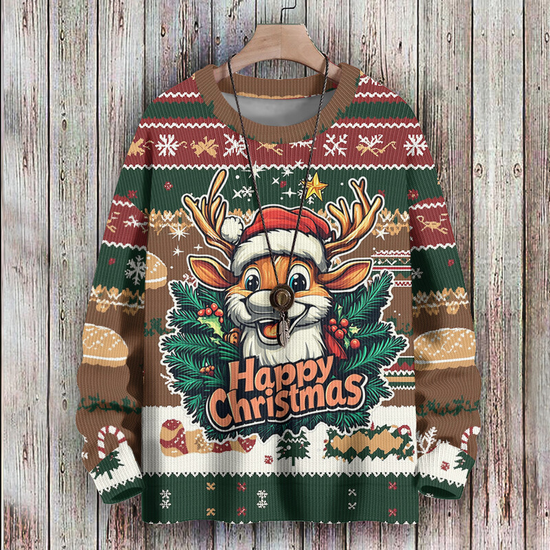 Plus Pieaugušo džemperis Ziemassvētku raksts Pulovers Džemperis Unisex Brieža galvas ilustrācija Džemperis ar apaļu kaklu Rudens ziema