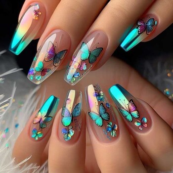 1 бр. 3D Aurora Laser Butterfly Nail Art Stickers Блестящи холографски пеперуди Ваденки за нокти 8*10 cm Самозалепващи се декорации за нокти