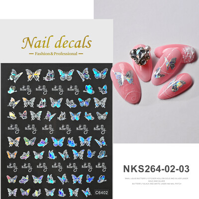 1kom 3D Aurora Laser Butterfly Naljepnice za nokte Sjajni holografski leptiri Naljepnice za nokte 8*10cm Samoljepljivi ukrasi za nokte