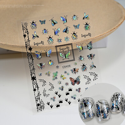 1kom 3D Aurora Laser Butterfly Naljepnice za nokte Sjajni holografski leptiri Naljepnice za nokte 8*10cm Samoljepljivi ukrasi za nokte