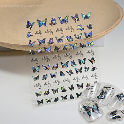 1kom 3D Aurora Laser Butterfly Naljepnice za nokte Sjajni holografski leptiri Naljepnice za nokte 8*10cm Samoljepljivi ukrasi za nokte
