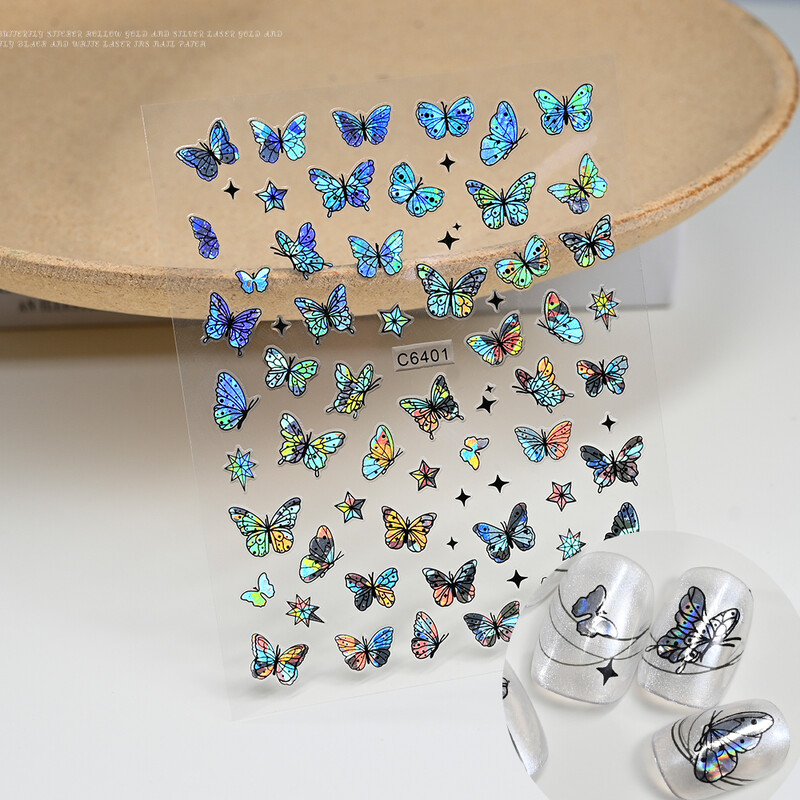 1kom 3D Aurora Laser Butterfly Naljepnice za nokte Sjajni holografski leptiri Naljepnice za nokte 8*10cm Samoljepljivi ukrasi za nokte