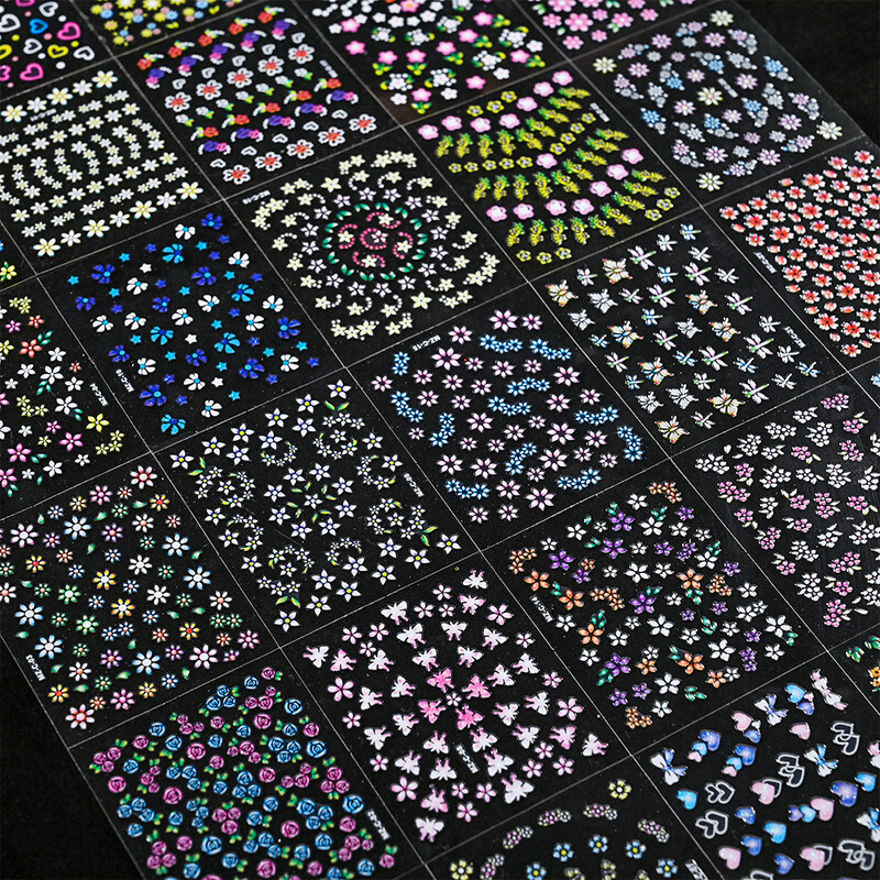 3D színes virágok Cseresznyevirág rózsa százszorszép körömmatricák 20/30/60/70/90db Aranyos szív körömmatrica manikűr dekoráció 5,5*6cm