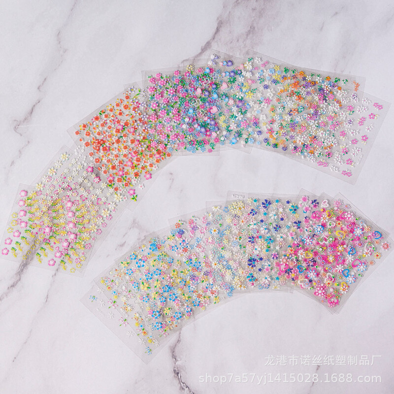 3D színes virágok Cseresznyevirág rózsa százszorszép körömmatricák 20/30/60/70/90db Aranyos szív körömmatrica manikűr dekoráció 5,5*6cm