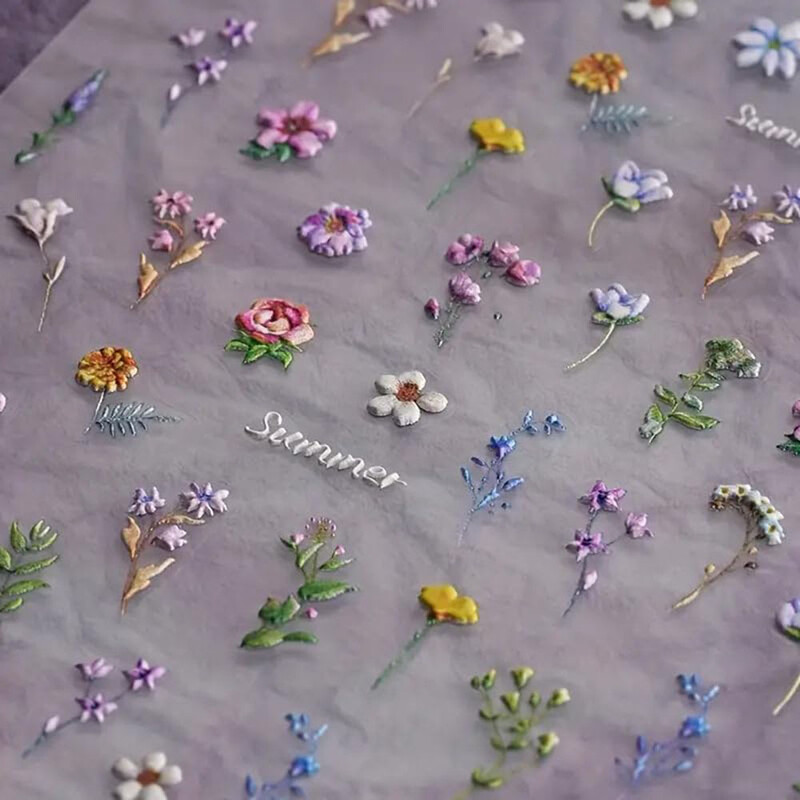 1 τμχ Αυτοκόλλητα νυχιών λουλουδιών Καλοκαιρινό λουλουδάτο φυτό 5D ανάγλυφο συρόμενο αυτοκόλλητο αυτοκόλλητο προμήθειες νυχιών Διακόσμηση μανικιούρ