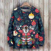 Plus Pieaugušo džemperis Ziemassvētku raksts Pulovers Džemperis Unisex Ziemassvētku vecīša ilustrācija Džemperis ar apaļu kaklu rudens ziema