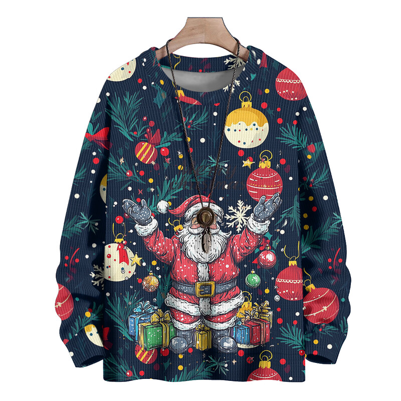 Plus Pieaugušo džemperis Ziemassvētku raksts Pulovers Džemperis Unisex Ziemassvētku vecīša ilustrācija Džemperis ar apaļu kaklu rudens ziema