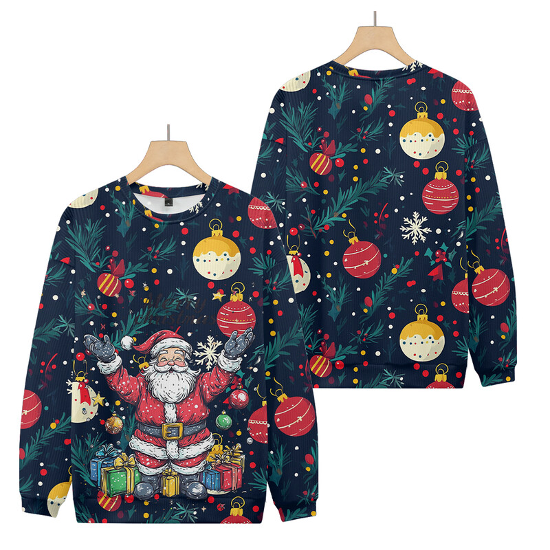 Plus Pieaugušo džemperis Ziemassvētku raksts Pulovers Džemperis Unisex Ziemassvētku vecīša ilustrācija Džemperis ar apaļu kaklu rudens ziema