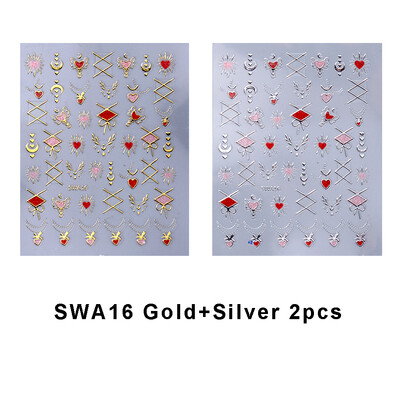 3D auksinė sidabrinė žvaigždė Saulės mėnulis bronzuojantis nagų dailės lipdukas Holografinis Bohemijos nagų lipdukas Lipnus slankiklis Dekoracijos manikiūras