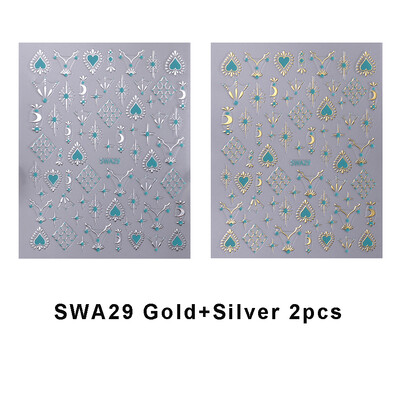 3D auksinė sidabrinė žvaigždė Saulės mėnulis bronzuojantis nagų dailės lipdukas Holografinis Bohemijos nagų lipdukas Lipnus slankiklis Dekoracijos manikiūras