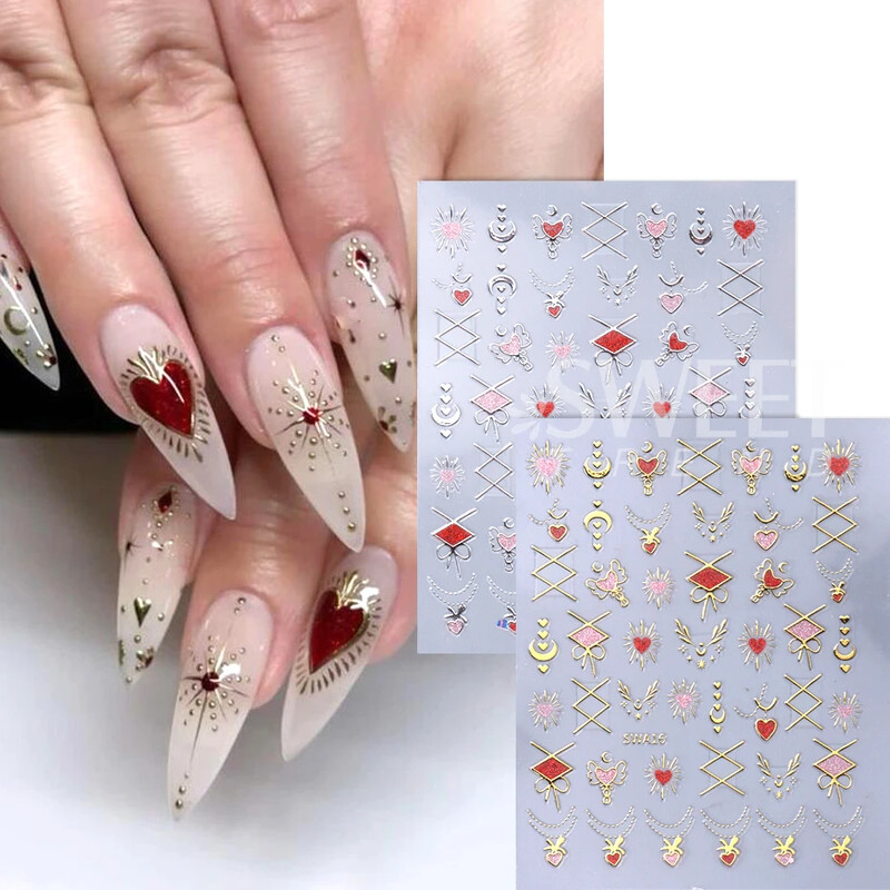 3D auksinė sidabrinė žvaigždė Saulės mėnulis bronzuojantis nagų dailės lipdukas Holografinis Bohemijos nagų lipdukas Lipnus slankiklis Dekoracijos manikiūras