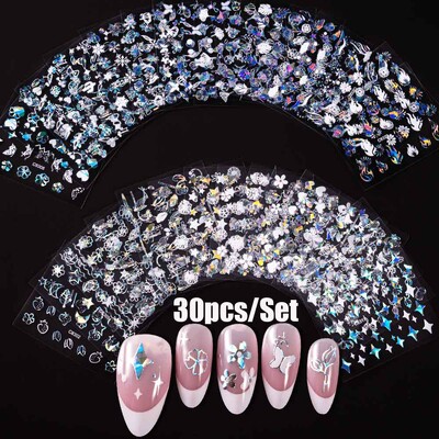 30/24 τμχ Τρισδιάστατα αυτοκόλλητα χριστουγεννιάτικα νυχιών χαριτωμένο αρκουδάκι με νιφάδες χιονιού από άλκες Χριστουγεννιάτικο αυτοκόλλητο νυχιών Χριστουγεννιάτικο εορταστικό ντεκόρ νυχιών