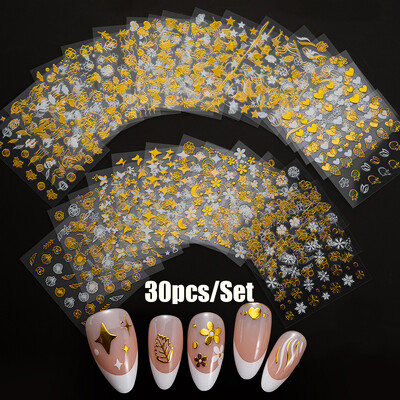 30/24 τμχ Τρισδιάστατα αυτοκόλλητα χριστουγεννιάτικα νυχιών χαριτωμένο αρκουδάκι με νιφάδες χιονιού από άλκες Χριστουγεννιάτικο αυτοκόλλητο νυχιών Χριστουγεννιάτικο εορταστικό ντεκόρ νυχιών