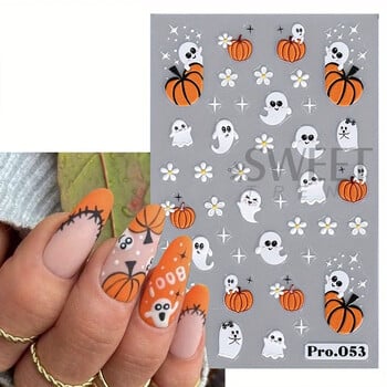 Карикатура Ghost Pumpkin Nail Art Стикери Сладък Хелоуин Призрачен блясък Паяжина Череп Дизайн Магия Празничен декор Фолиа за маникюр