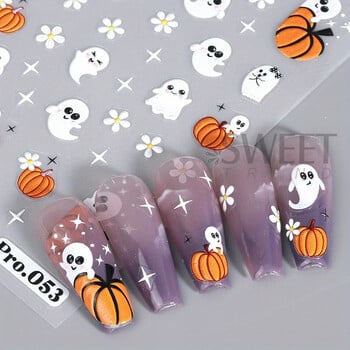 Карикатура Ghost Pumpkin Nail Art Стикери Сладък Хелоуин Призрачен блясък Паяжина Череп Дизайн Магия Празничен декор Фолиа за маникюр