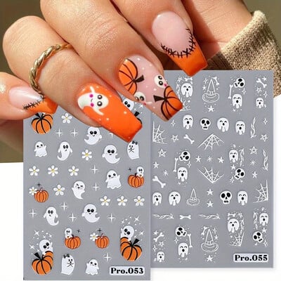 Αυτοκόλλητα καρτούν Ghost Pumpkin Nail Art Χαριτωμένα αποκριάτικα τρομακτικά Glamour Σχέδιο κρανίου αράχνης Ιστού Μαγικά αλουμινόχαρτα μανικιούρ για εορταστική διακόσμηση