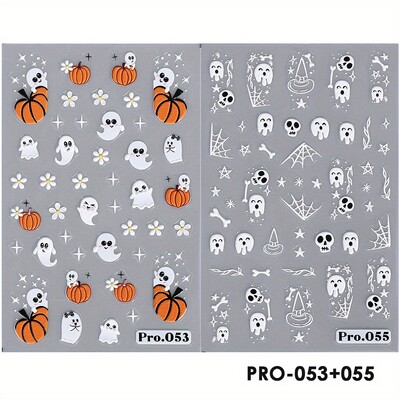 Αυτοκόλλητα καρτούν Ghost Pumpkin Nail Art Χαριτωμένα αποκριάτικα τρομακτικά Glamour Σχέδιο κρανίου αράχνης Ιστού Μαγικά αλουμινόχαρτα μανικιούρ για εορταστική διακόσμηση
