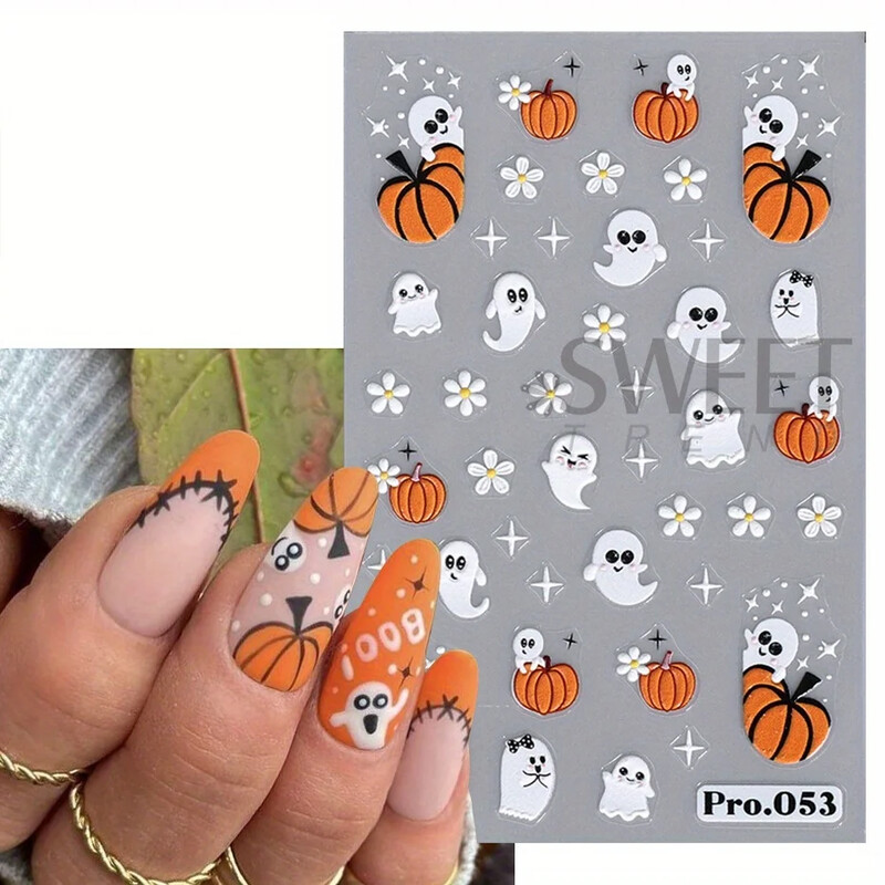 Αυτοκόλλητα καρτούν Ghost Pumpkin Nail Art Χαριτωμένα αποκριάτικα τρομακτικά Glamour Σχέδιο κρανίου αράχνης Ιστού Μαγικά αλουμινόχαρτα μανικιούρ για εορταστική διακόσμηση