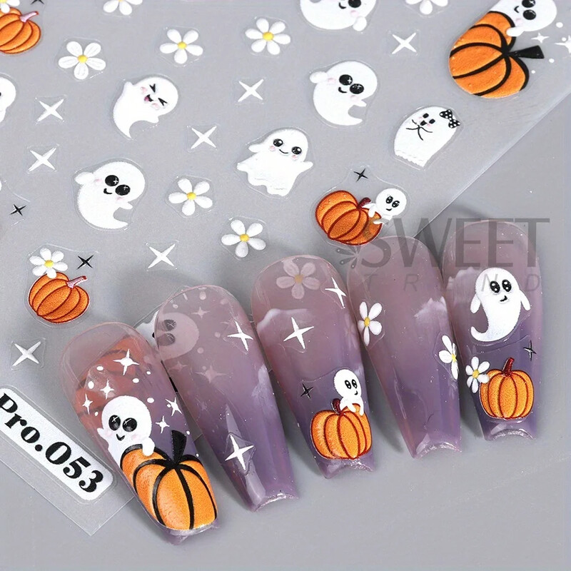 Αυτοκόλλητα καρτούν Ghost Pumpkin Nail Art Χαριτωμένα αποκριάτικα τρομακτικά Glamour Σχέδιο κρανίου αράχνης Ιστού Μαγικά αλουμινόχαρτα μανικιούρ για εορταστική διακόσμηση