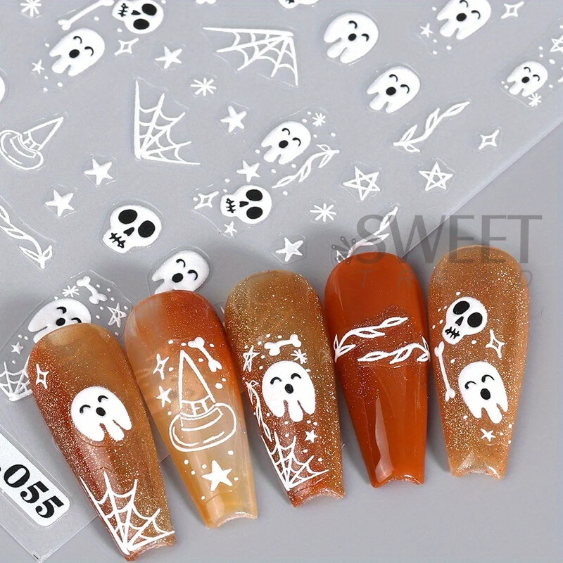Αυτοκόλλητα καρτούν Ghost Pumpkin Nail Art Χαριτωμένα αποκριάτικα τρομακτικά Glamour Σχέδιο κρανίου αράχνης Ιστού Μαγικά αλουμινόχαρτα μανικιούρ για εορταστική διακόσμηση