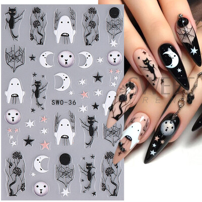Τρισδιάστατα αυτοκόλλητα νυχιών αποκριών κινούμενα σχέδια Μούμια Επίδεσμοι Ghost Eyes Pumpkin Spider Blood Drops DIY Χειμερινή ματ διακόσμηση νυχιών