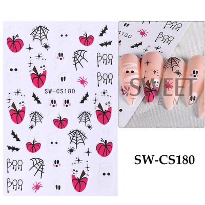 Τρισδιάστατα αυτοκόλλητα νυχιών αποκριών κινούμενα σχέδια Μούμια Επίδεσμοι Ghost Eyes Pumpkin Spider Blood Drops DIY Χειμερινή ματ διακόσμηση νυχιών