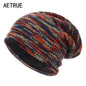 AETRUE Pălărie tricotată Femei Skullies Beanies Pălării de iarnă pentru bărbați Bonnet Dungi Căciulă caldă Baggy Moale Femei Lână Beanie Bărbați