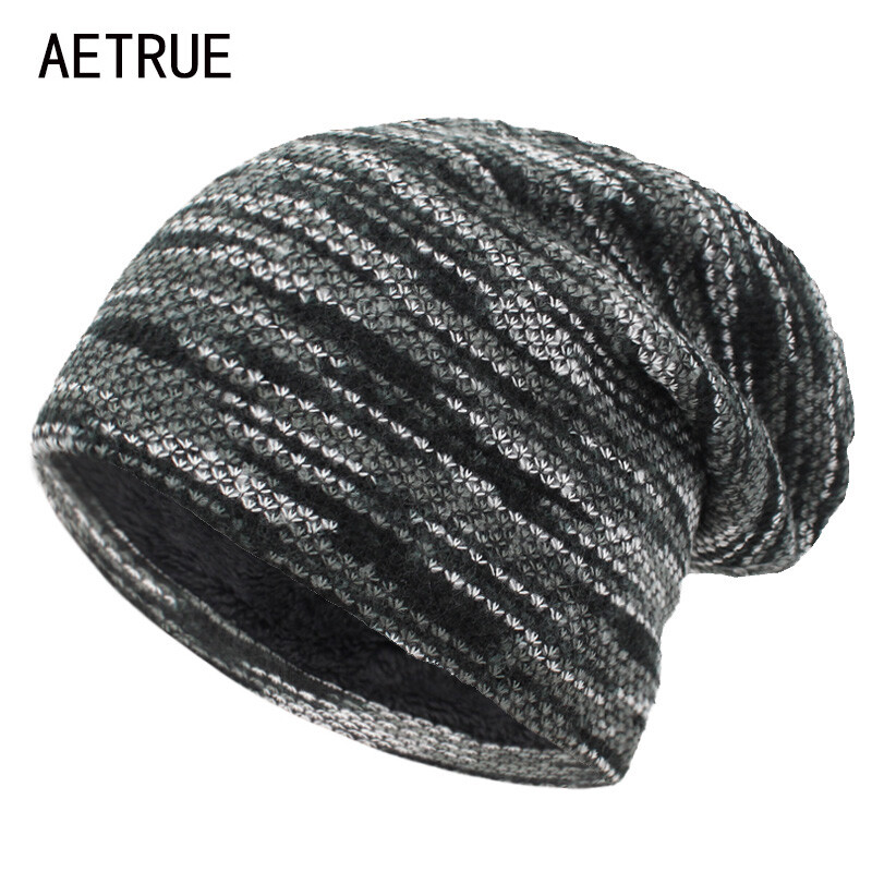 AETRUE Pălărie tricotată Femei Skullies Beanies Pălării de iarnă pentru bărbați Bonnet Dungi Căciulă caldă Baggy Moale Femei Lână Beanie Bărbați