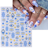 3D boemski stil Naljepnice za nokte Plava svjetlucava čipka Mandala Latice cvijeća Evil Eye Francuska linija DIY Manikura Klizači Dekoracija