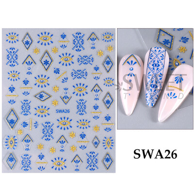 3D boemski stil Naljepnice za nokte Plava svjetlucava čipka Mandala Latice cvijeća Evil Eye Francuska linija DIY Manikura Klizači Dekoracija