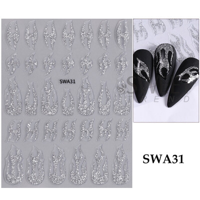 Metalik boemski stil Naljepnica za nokte Zlatno Srebrne Čipkane linije Zeleni dragulj Ljubavno srce 3D Holografski klizači za manikuru Ukrasi za nokte