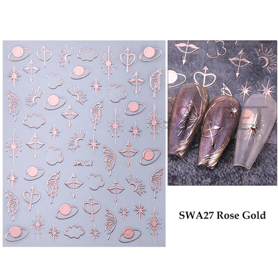 Metalik boemski stil Naljepnica za nokte Zlatno Srebrne Čipkane linije Zeleni dragulj Ljubavno srce 3D Holografski klizači za manikuru Ukrasi za nokte