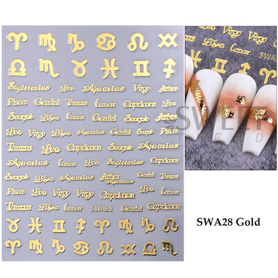 Metalik boemski stil Naljepnica za nokte Zlatno Srebrne Čipkane linije Zeleni dragulj Ljubavno srce 3D Holografski klizači za manikuru Ukrasi za nokte