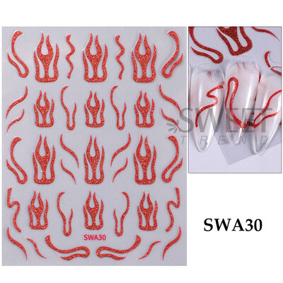 Metalik boemski stil Naljepnica za nokte Zlatno Srebrne Čipkane linije Zeleni dragulj Ljubavno srce 3D Holografski klizači za manikuru Ukrasi za nokte