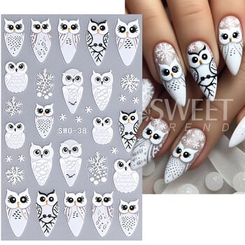 Αυτοκόλλητα με καρτούν Skull Halloween Nail Art Ροζ κόκκαλα Ghost Cat Moon Tree Owl γραμμές ρίγες Χειμερινά Χριστουγεννιάτικα Διακόσμηση μανικιούρ