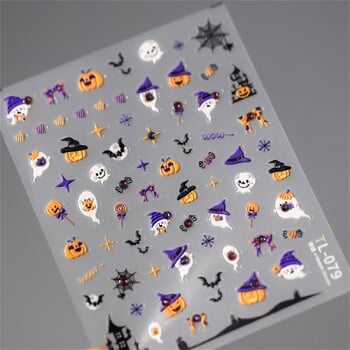 1 бр. 5D цветни кристали Kawaii Pumpkin Ghost Nail Art Хелоуин стикери Лепило за трансфер на нокти Декорация на нокти Аксесоари