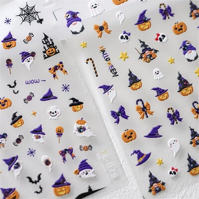 1 τμχ 5D πολύχρωμα στρας Kawaii Pumpkin Ghost Nail Art Halloween αυτοκόλλητα Αυτοκόλλητα μεταφοράς για διακοσμητικά νυχιών Αξεσουάρ